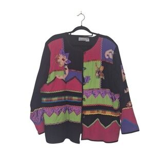 Fashion Bug Vintage Patchwork Floral Applique Jacket Plus Size 26/28 Multicolor